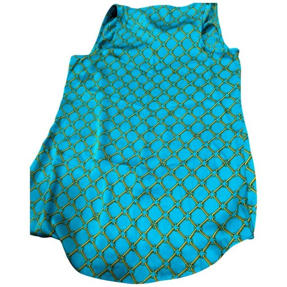 Michael Kors Teal Sleeveless Blouse Size - XS Gold Chain Print Detail Top - Picture 8 of 10